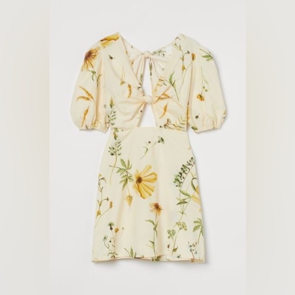 H&M Sunflower Knot Dress Linen Blend SIZE:M - Picture 1 of 13